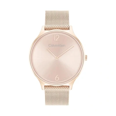 Abbildung von Calvin Klein Analog Quarzuhr für Damen mit Rotgoldfarbenes Edelstahl Mesh Gliederarmband 25200002