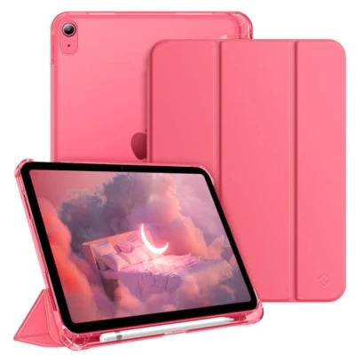 Abbildung von Fintie Hülle für iPad 10. Generation 2022 10.9 Zoll mit Stifthalter ultradünne leichte Schutzhülle transparenter Rückseite und Auto Schlaf/Wach Funktion, Pink