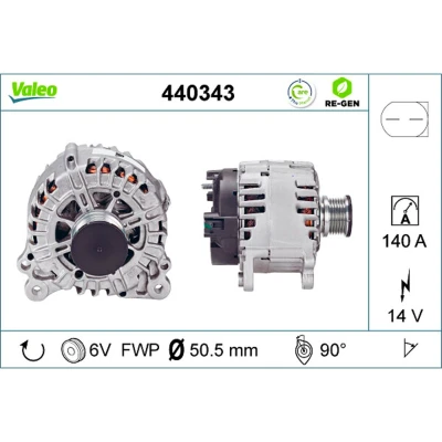 Abbildung von VALEO 440343 Lichtmaschine 14V 140A VOLKSWAGEN: Transporter 5 Bus, 5, Multivan 6