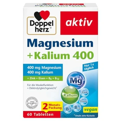 Abbildung von Doppelherz Magnesium + Kalium 400 mg und pro Tagesportion in einer Tablette vegan 60 Tabletten