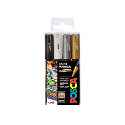 Abbildung von POSCA 153544850 PC 1M „Paint in a Pen“ Mono Set, 1 mm dünne Spitze, wasserbasierte Filzstifte, 4 Farben
