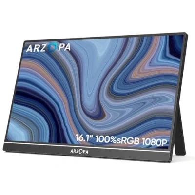 Abbildung von ARZOPA 16.1&quot; Portable Monitor, 1920x1080 FHD IPS Tragbarer Monitor für Laptop mit Einzelstange, Unterstützt HDMI/Typ C/USB C, Augenschutz Gaming Bildschirm Laptop/PC/Mac/PS3/4/5/Xbox