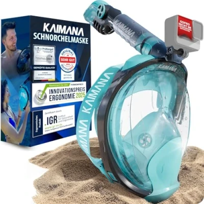Abbildung von NEUHEIT KAIMANA® Schnorchelmaske für Erwachsene S/M inkl. Tragetasche geprüfte CO₂ Sicherheit Tauchermaske Vollgesichtsmaske Tauchmaske