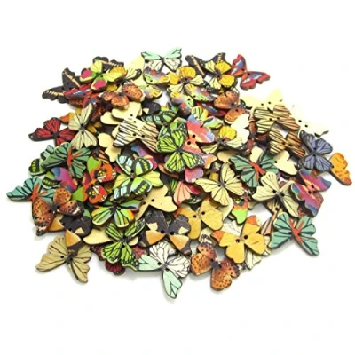 Abbildung von NAMVO 100PCS Schmetterlings Knopf 2 Löcher buntes hölzernes für DIY, das Scrapbooking Fertigkeiten näht