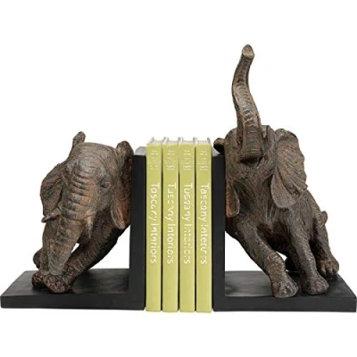 Abbildung von Kare Design Buchstützen Elefanten Figuren, 2er Set, Schwarz, Antirutsch Unterfläche, Handgemalt, jedes Stück ein Unikat, Geschenkidee, Bücherregal, Dekofigur, Tiere, 25.3x31x20.5cm (H/B/T)