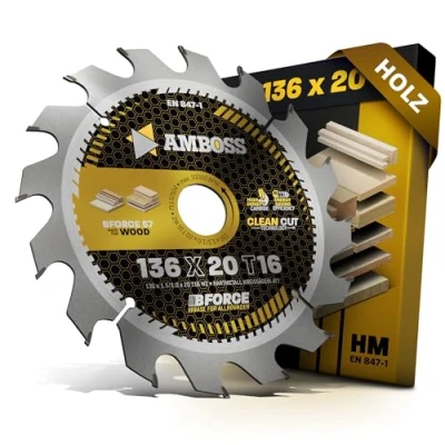 Abbildung von HM Kreissägeblatt 136x20 Z16 Wechselzahn für Akku Holz Zuschnitt. AMBOSS WERKZEUGE® Sägeblatt 136mm komp. zu Makita 5705R. DSS501Z. BCS550. BCS550RFE. BCS550RFJ. BSS500. BSS500RFE. BSS501. BSS501RFE