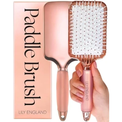 Abbildung von Haarbürste ohne Ziepen Bürste zum Entwirren Frauen Geschenk Paddle Brush Angenehme Borsten für die Haare &amp; Kopfhaut alle Haartypen (Roségold Weiß)