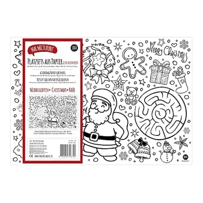 Abbildung von 12 Platzsets Weihnachten zum Ausmalen, Tischsets Kinderbeschäftigung Weihnachten, Geschenkidee Mal Mich Bunt
