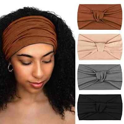 Abbildung von DRESHOW 4 Stück Damen Stirnband Elastische Weiche Stirnbänder Kopfband Haarband Kopf Wickeln Niedlich Haarschmuck für Alltag Yoga Sport Fitness
