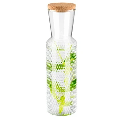 Abbildung von APS Glaskaraffe „Dots“, Wasserkaraffe aus Glas, Transparenter Wasserkrug mit Korkdeckel, Glaskrug, 27 cm Höhe, 0,7 l Volumen
