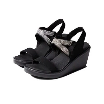 Abbildung von Skechers Damen Rumble ON Chart Topper Slingback Sandalen, Black Mitobuck/Metal/Clear Rhinestone, 38 EU