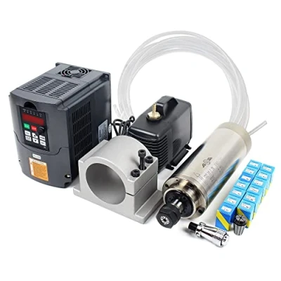 Abbildung von RATTMMOTOR 2.2kW Wassergekühlter Spindelmotor 220V CNC Kit+14 Stück ER20 Spannzangen+ Frequenzumrichter+80mm Spindel Halterung +80W Wasserpumpe mit 4.5M Rohr