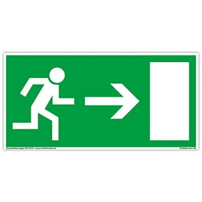 Abbildung von Schild Notausgang extra langnachleuchtend PVC selbstklebend 297x148mm gemäß BGV 8A DIN 67510 Notausgangsschild Pfeil rechts Fluchtwegschild Rettungsweg Dreifke® 160
