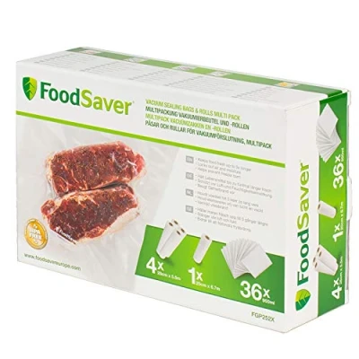 Abbildung von FoodSaver, wiederverwendbare Vakuumbeutel für FoodSaver Lebensmittel Vakuumierer BPA frei 4 Rollen (28 cm x 5,5 m) 1 Rolle (20 6,7 36 (950 ml)