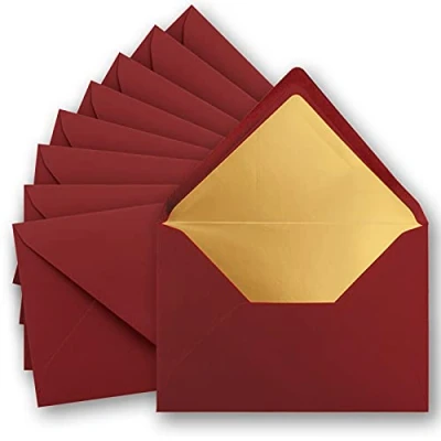 Abbildung von 25x metallic Gold gefütterte Brief Umschläge DIN C5, dunkel rot 156 x 220 mm Nassklebung mit spitzer Klappe FarbenFroh by GUSTAV NEUSER