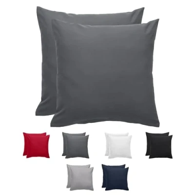 Abbildung von Komfortec Kissenbezug 80x80 cm 2er Set aus Gebürstet Mikrofaser mit Reißverschluss, Atmungskativ und Weich Anthrazit