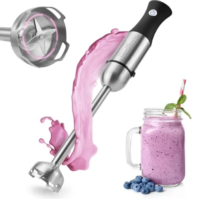 Abbildung von ProfiCook® Stabmixer Edelstahl 1000 Watt Extra langer 27 cm Stab Geschwindigkeitsregulierung ergonomischer Soft Touch Griff 4 fach Edelstahlmesser Abnehmbarer Mixstab PC SM 1094