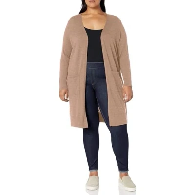 Abbildung von Amazon Essentials Damen Leichter Strickjackenpullover, Länger Geschnitten (Erhältlich In Übergröße), Kamelbraun, XXL Große Größen