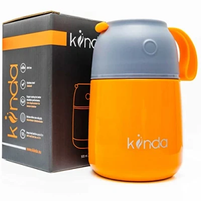 Abbildung von kiinda Thermobehälter Warmhaltebox 500ml BPA frei Edelstahl Warmhaltebehälter Isolierbehälter Lunchbox für warme Speisen, Babynahrung, Suppe (orange)