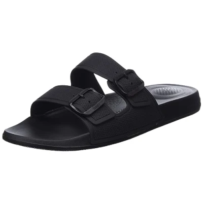 Abbildung von Fitflop Herren Iqushion Verstellbare Rutsche mit Zwei Stangen Schiebe Sandalen, Schwarz, 43 EU