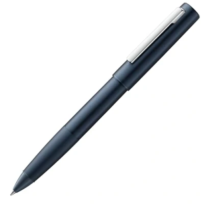 Abbildung von LAMY aion Tintenroller 377 Rollpen aus eloxiertem Aluminium in der Farbe dunkelblau Mit einem hochglanzpolierter Clip Edelstahl Mine M 63 schwarz Strichbreite