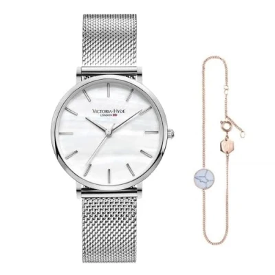 Abbildung von VICTORIA HYDE Silber Damen Quarz Uhren Armreifen Set Edelstahl