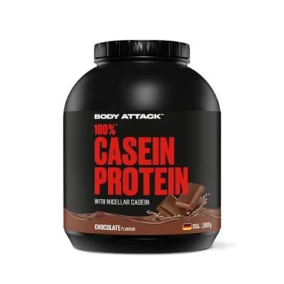 Abbildung von Body Attack 100% Casein Protein Chocolate Cream, 1,8 kg Eiweißpulver reich an essentiellen Aminosäuren Muskelaufbau und Erhalt, Low Sugar für Sportler, Athleten &amp; Figurbewusste