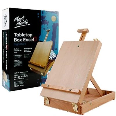 Abbildung von Mont Marte Einstellbare Staffelei Holz Tisch Kofferstaffelei, Tragbare Malstaffelei, mit Stauraum für Pinsel, Farben und Zeichen Utensilien