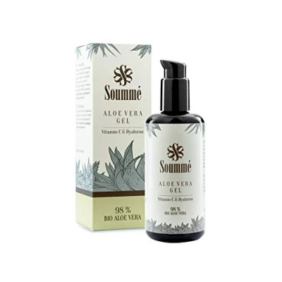 Abbildung von Aloe Vera Gel Soumme // 100% Natürlich 98% BIO Mit Vitamin C &amp; Hyaluron Vegan Riecht frisch dank natürlicher Grapefruit Glasflasche 200ml