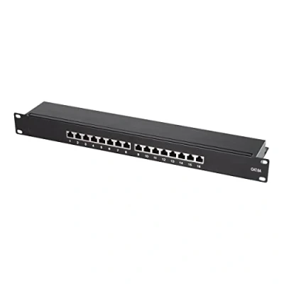 Abbildung von LogiLink Professional NP0076 Vollgeschirmtes Cat 6A Patch /Verteilerfeld mit 16 Ports, PoE und PoE+, (1 Höheneinheit) Schwarz