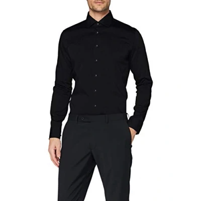 Abbildung von Seidensticker Herren Business Hemd Extra Slim Fit Bügelfrei Kent Kragen Langarm 100% Baumwolle, Schwarz (Schwarz 39), 42 EU