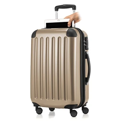 Abbildung von Alex Handgepäck mit Laptopfach Hartschalen Trolley Roll Reisekoffer 4 Doppel Rollen, 55 cm, 42 L, Champagnerr