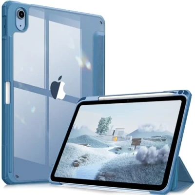 Abbildung von Fintie Hybrid Hülle für iPad 10. Generation 2022 (10.9 Zoll) mit Stifthalter Stoßfeste Schutzhülle transparenter Hartschale auf der Rückseite, Dunstblau