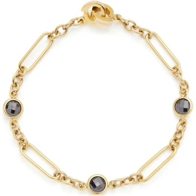 Abbildung von JEWELS BY LEONARDO Armband Clip &amp; Mix Delica, Arm Schmuck aus goldfarbenem Edelstahl, längliche Kettenglieder und schwarze Glassteine, 19 cm Länge, Damen, 024440