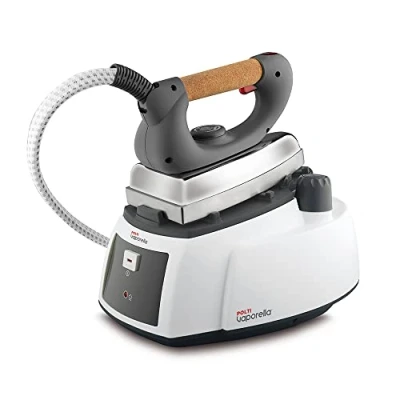 Abbildung von POLTI PLEU0186 Bügelstation 505 PRO, Modell mit einem professionellen Bügeleisen und korkverkleidetem Handgriff, 25 x 35 27 mm, 4,1 kg, 3,5 bar, Dampfausstoss bis zu 90 g/min