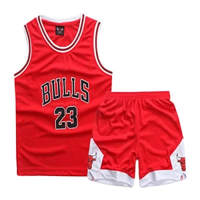 Abbildung von ISOVNUS Geek UP Kleine Jungen 2er Set Basketball Trainings Ärmellos Trikot und Hose, Little Boys Training Jersey (5 6 Jahre, M, Rot)