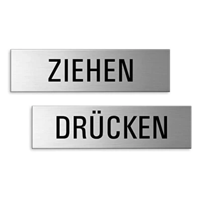 Abbildung von OFFORM DESIGN Türschilder Ziehen + Drücken 150x40 mm 2er Set Aluminiumschilder Edelstahloptik Nr.28008 K