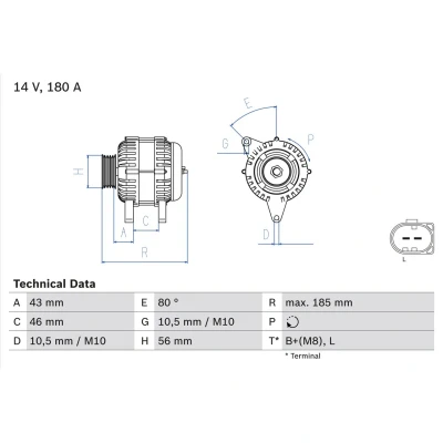Abbildung von BOSCH 0 986 081 390 Lichtmaschine 14V 180A LAND ROVER: Freelander 2 Off Road
