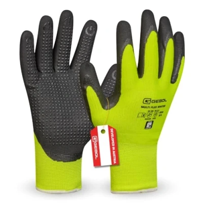 Abbildung von Gebol Multi Flex Winter Winterarbeitshandschuhe mit Noppen Atmungsaktive Thermohandschuhe wasserdichter Nitril Mikroschaum Beschichtung Für Herren Größe XXL (Gr 11) Neon grün 1 Paar