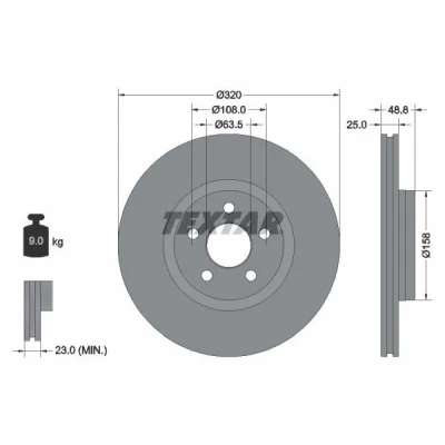 Abbildung von TEXTAR 92326103 Bremsscheibe 320 25 05/05 108 innenbelüftet beschichtet ohne Radlager, Radbefestigungsbolzen, Radnabe