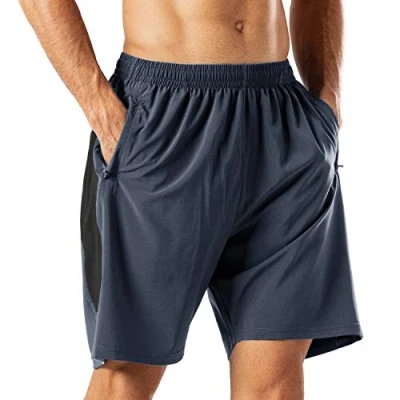 Abbildung von HMIYA Herren Sport Shorts Schnell Trocknend Kurze Hose mit Reißverschlusstasch (Grau,M)