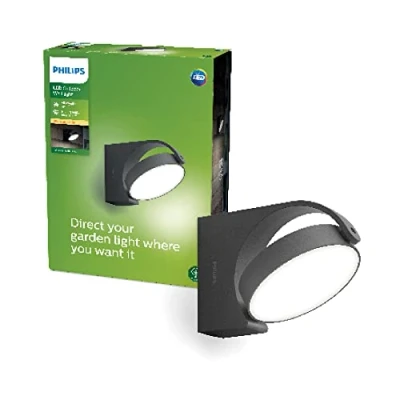 Abbildung von PHILIPS Mimosa Outdoor Wandleuchte (7 W), wetterfeste Außenleuchte mit beweglichem Panel und warmweißer LED Beleuchtung, anthrazit
