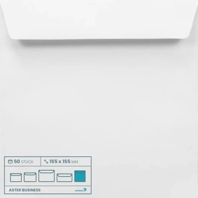 Abbildung von Netuno 50 quadratische Umschläge Weiß 155 x mm 100g Aster Business Briefumschläge quadratisch ohne Fenster haftklebend Geschäftsumschläge Premium Papier Briefkuverts Briefhüllen elegant