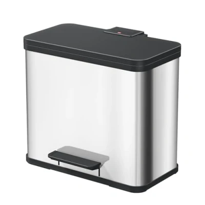 Abbildung von Hailo Öko trio Plus L Tret Mülltrenner freistehender 3 x 9 Liter Dreifachmülleimer aus Edelstahl Mülltrennsystem mit soft close Deckel fach Abfalltrenner für die Küche