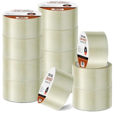 Abbildung von K MART 12er Verpackungsklebebandrolle 48 mm x 66 m, geräuscharm, stark klebend, transparentes Paketklebeband für Kartonverpackungen, Umzug Ideal Klebebandspender (transparent, 12er)