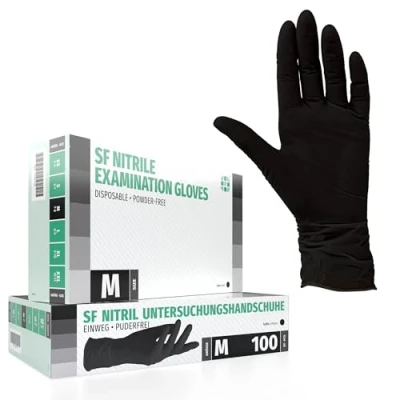 Abbildung von Nitrilhandschuhe 100 Stück Box (M, Schwarz) Einweghandschuhe, Einmalhandschuhe, Untersuchungshandschuhe, Nitril Handschuhe, puderfrei, ohne Latex, unsteril, latexfrei, disposible gloves, black