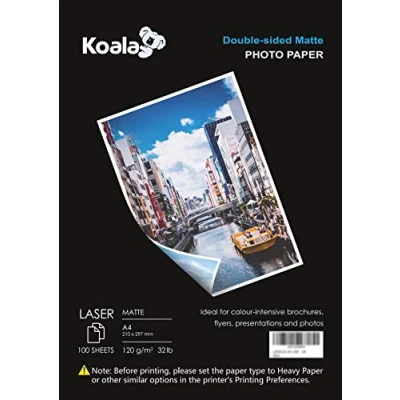 Abbildung von KOALA Fotopapier für Laserdrucker, Doppelseitig, Matt, A4, 120 g/m², 100 Blatt. Geeignet zum Drucken von Fotos, Zertifikaten, Broschüren, Flyern, Faltblättern, Grußkarten, Kalendern, Kunst