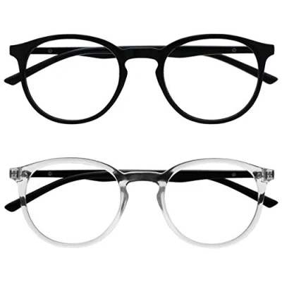 Abbildung von OPULIZE Met Brille Blaulichtfilter 2er Pack Schlank Runder Rahmen Federscharniere Verbessert Schlaf Computerbrille Gaming Entspiegelt Schwarz Transparent Herren Damen BB60 1C +0.00