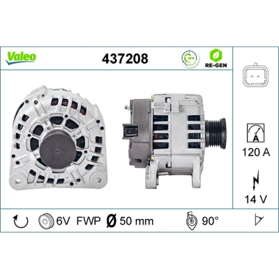 Abbildung von VALEO 437208 Lichtmaschine 14V 120A RENAULT: TRAFIC 2 Kasten, ESPACE 3, LAGUNA 2, OPEL: Vivaro A Van, Combi, NISSAN: Primastar Minibus