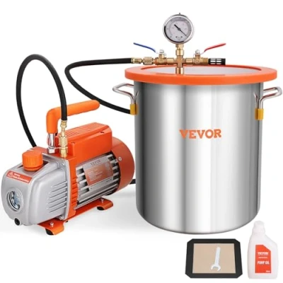 Abbildung von VEVOR Vakuumpumpe mit 19L Vakuumkammer 100L/min Unterdruckpumpe 150W AC 220V/50HZ 1440U/min 5pa 250ml Ölkapazität HVAC Vakuumgeräte Kühlvakuumpumpe für Holzstabilisierung Harzentgasung